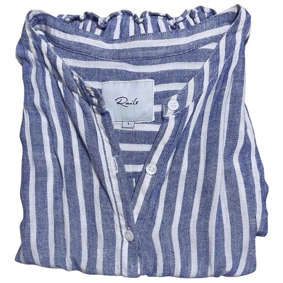Rails Angelina Striped Smocked Tunic Dress Blue White Linen Blend Size Large - Picture 16 of 16
